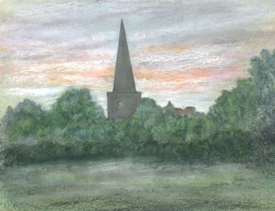 Elizabeth Painter - 1981 Pastel, Church, Uttoxeter, Staffordshire