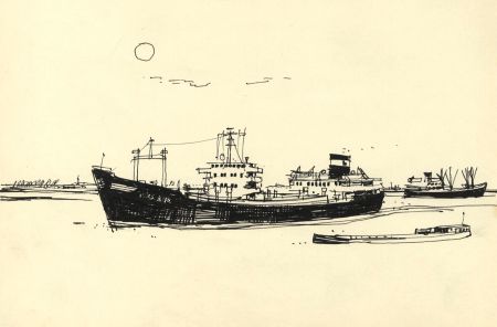 Paul Sharp - 1962 Pen and Ink Drawing, Ships