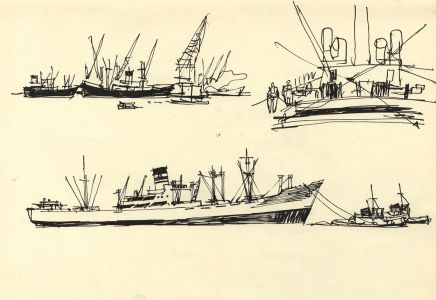 Paul Sharp - 1962 Pen and Ink Drawing, Ship Studies