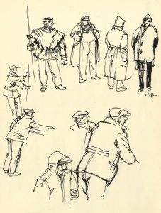 Paul Sharp - 1962 Pen and Ink Drawing, Portrait Studies - Shipping Characters