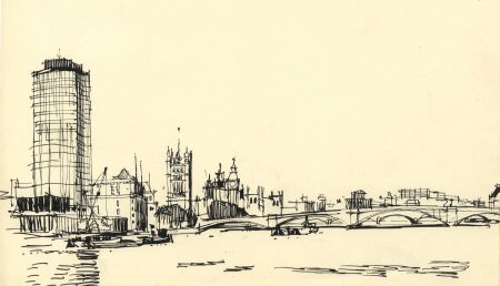 Paul Sharp - 1962 Pen and Ink Drawing, London Bridge
