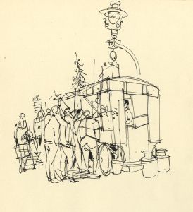 Paul Sharp - 1962 Pen and Ink Drawing, Street Stall, London