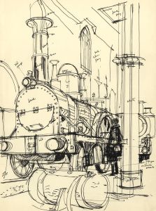 Paul Sharp - 1962 Pen and Ink Drawing, North Star Steam Train