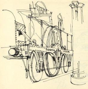 Paul Sharp - 1962 Pen and Ink Drawing, North Star Steam Train