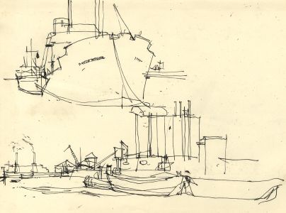 Paul Sharp - 1962 Pen and Ink Drawing, Ship Sketches