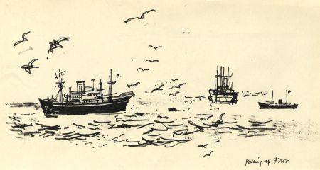 Paul Sharp - 1962 Pen and Ink Drawing, "Picking up Pilot"