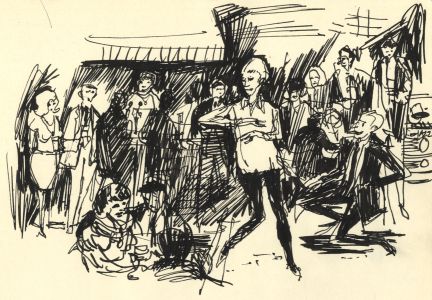 Paul Sharp - 1962 Pen and Ink Drawing, Jazz Club