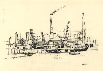 Paul Sharp - Mid 20th Century Pen and Ink Drawing, Portsmouth Docks