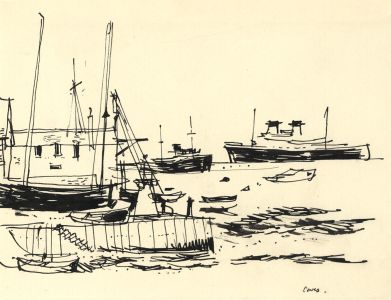 Paul Sharp - Mid 20th Century Pen and Ink Drawing, Boats, Cowes, Isle of Wight