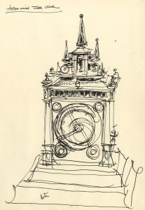 Paul Sharp - Mid 20th Century Pen and Ink Drawing, Astronomical Table Clock