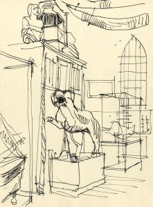 Paul Sharp - Mid 20th Century Pen and Ink Drawing, Museum Cases