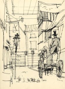 Paul Sharp - Mid 20th Century Pen and Ink Drawing, Street Scene with Carriage