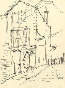Paul Sharp - Mid 20th Century Pen and Ink Drawing, Street with Figures