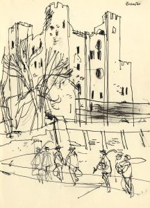 Paul Sharp - Mid 20th Century Pen and Ink Drawing, Rochester Castle, Kent