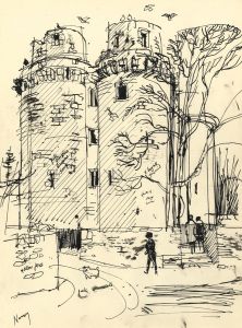 Paul Sharp - Mid 20th Century Pen and Ink Drawing, Nunney Castle, Somerset