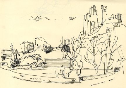 Paul Sharp - Mid 20th Century Pen and Ink Drawing, Castle Ruin