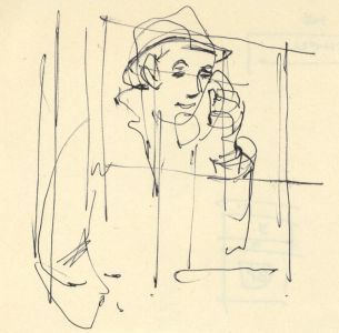 Paul Sharp - Mid 20th Century Pen and Ink Drawing, Man on Telephone