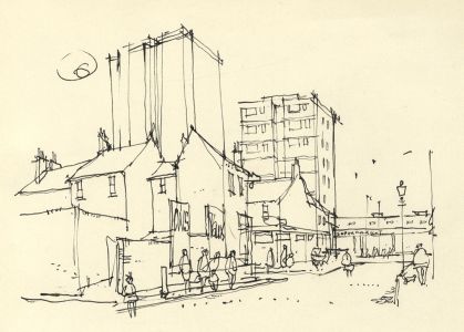 Paul Sharp - Mid 20th Century Pen and Ink Drawing, Urban Street
