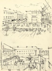 Paul Sharp - Mid 20th Century Pen and Ink Drawing, Two Urban Scenes