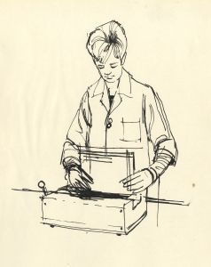 Paul Sharp - Mid 20th Century Pen and Ink Drawing, Female Machinist