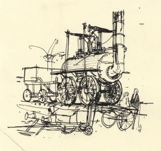 Paul Sharp - Mid 20th Century Pen and Ink Drawing, Steam Train