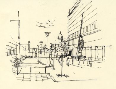 Paul Sharp - Mid 20th Century Pen and Ink Drawing, Urban Scene