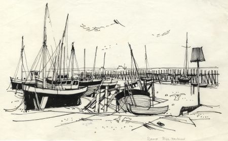 Paul Sharp - 1964 Pen and Ink Drawing, Rye Harbour