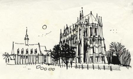 Paul Sharp - 1964 Pen and Ink Drawing, Lancing Chapel