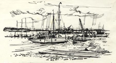 Paul Sharp - 1964 Pen and Ink Drawing, Short Reach from Hoo