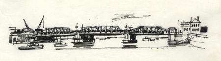 Paul Sharp - 1964 Pen and Ink Drawing, Rochester Bridge
