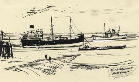 Paul Sharp - 1964 Pen and Ink Drawing, Off Hole Haven