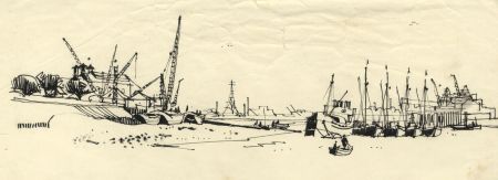 Paul Sharp - 1964 Pen and Ink Drawing, Near North Woolwich