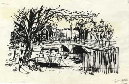 Paul Sharp - 1964 Pen and Ink Drawing, Grove Ferry