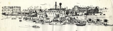 Paul Sharp - 1964 Pen and Ink Drawing, The Medway at Maidstone