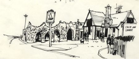 Paul Sharp - 1964 Pen and Ink Drawing, The Ship on the Shore