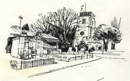 Paul Sharp - 1964 Pen and Ink Drawing, East Church Sheppey