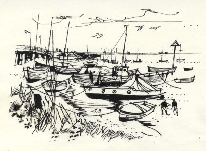 Paul Sharp - 1964 Pen and Ink Drawing, Leigh on Sea
