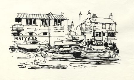 Paul Sharp - 1964 Pen and Ink Drawing, Boatyard
