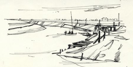 Paul Sharp - 1964 Pen and Ink Drawing, Near Stonar Cut