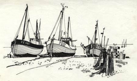 Paul Sharp - 1964 Pen and Ink Drawing, Hythe Fishing Boats