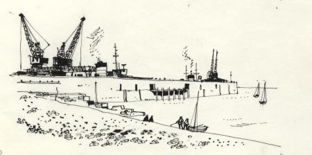 Paul Sharp - 1964 Pen and Ink Drawing, Harbour Wall, Folkestone
