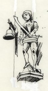 Paul Sharp - 1963 Pen and Ink Drawing, Jack o' the Clock