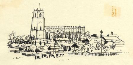 Paul Sharp - 1963 Pen and Ink Drawing, Blythburgh Church