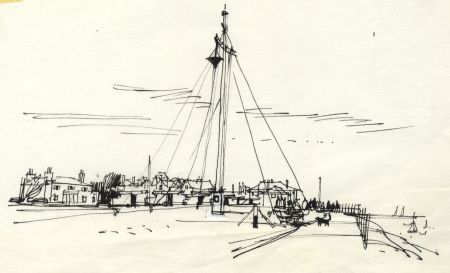 Paul Sharp - 1963 Pen and Ink Drawing, Gun Hill, Southwold