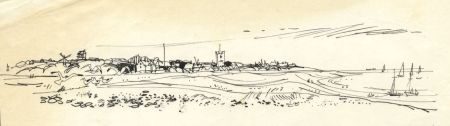 Paul Sharp - 1963 Pen and Ink Drawing, The Beach, Thorpeness