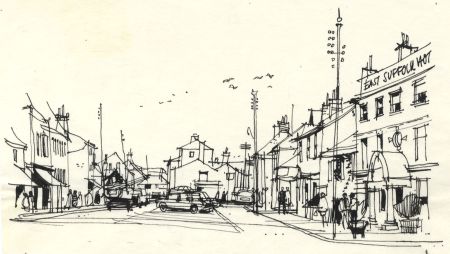 Paul Sharp - 1963 Pen and Ink Drawing, High Street, Aldeburgh