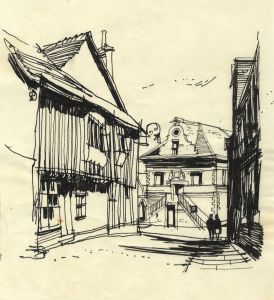 Paul Sharp - 1963 Pen and Ink Drawing, Town Hall, Woodbridge
