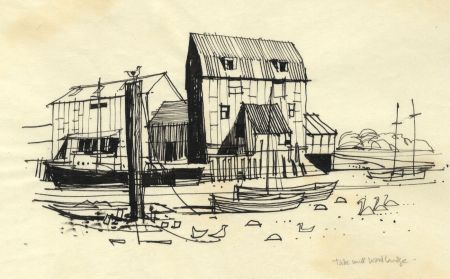 Paul Sharp - 1963 Pen and Ink Drawing, Tide Mill, Woodbridge