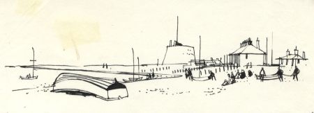 Paul Sharp - 1963 Pen and Ink Drawing, The Beach, Felixstowe Ferry