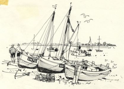 Paul Sharp - 1963 Pen and Ink Drawing, The Mouth of the Deben